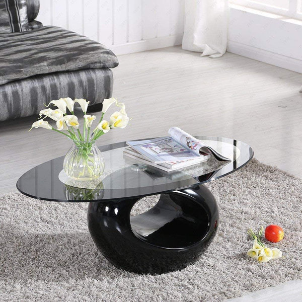 Orren Ellis Coffee Table White Base & Black Glass Wayfair Canada